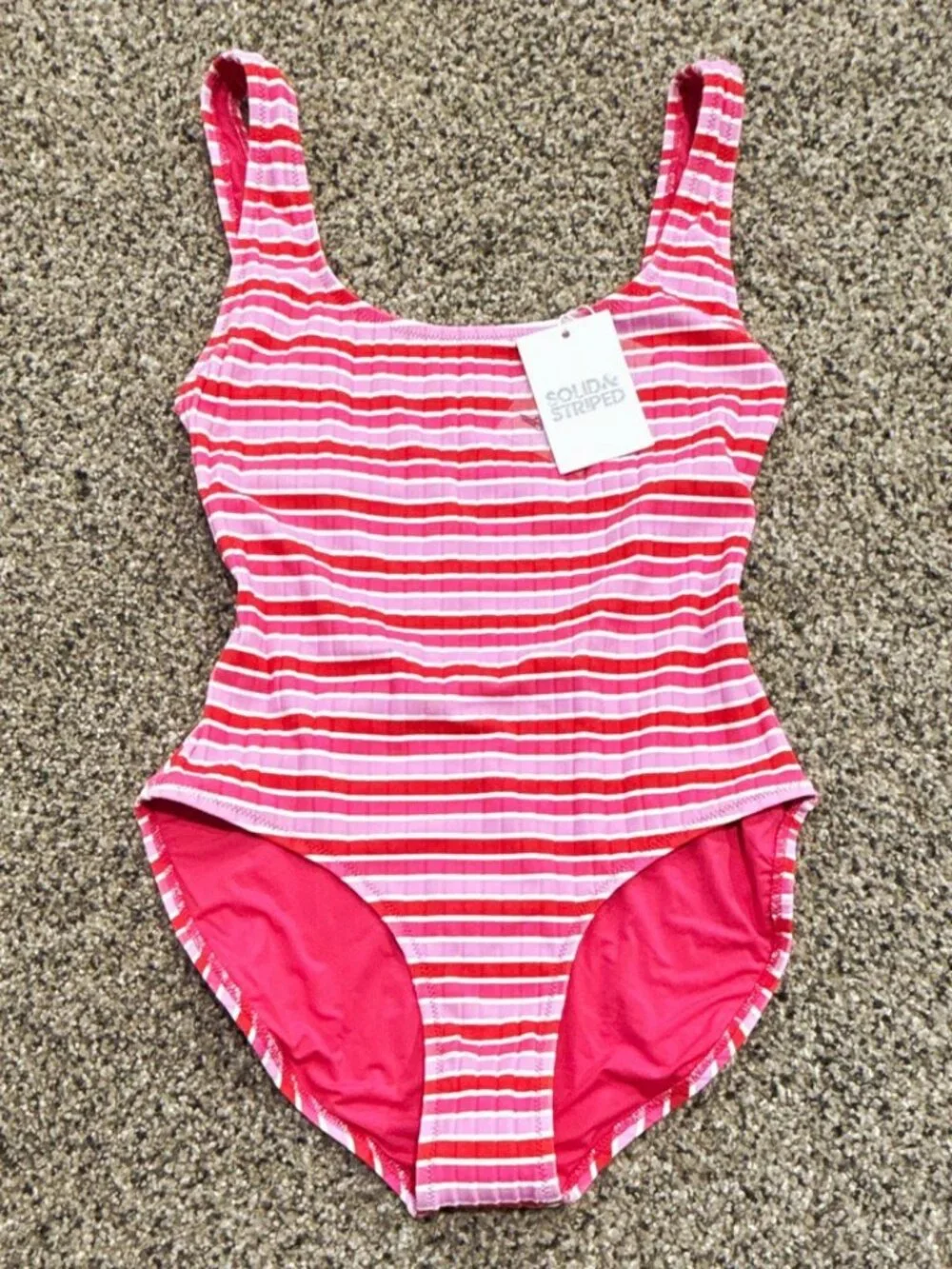 Solid & Striped Annemarie Ribbed One Piece Swimsuit Pink Red S
